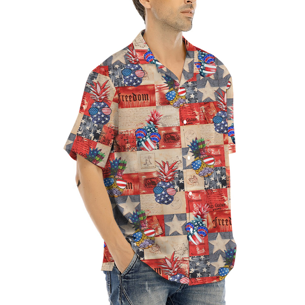 Patriotic Pineapple Hawaiian Button Up Shirt