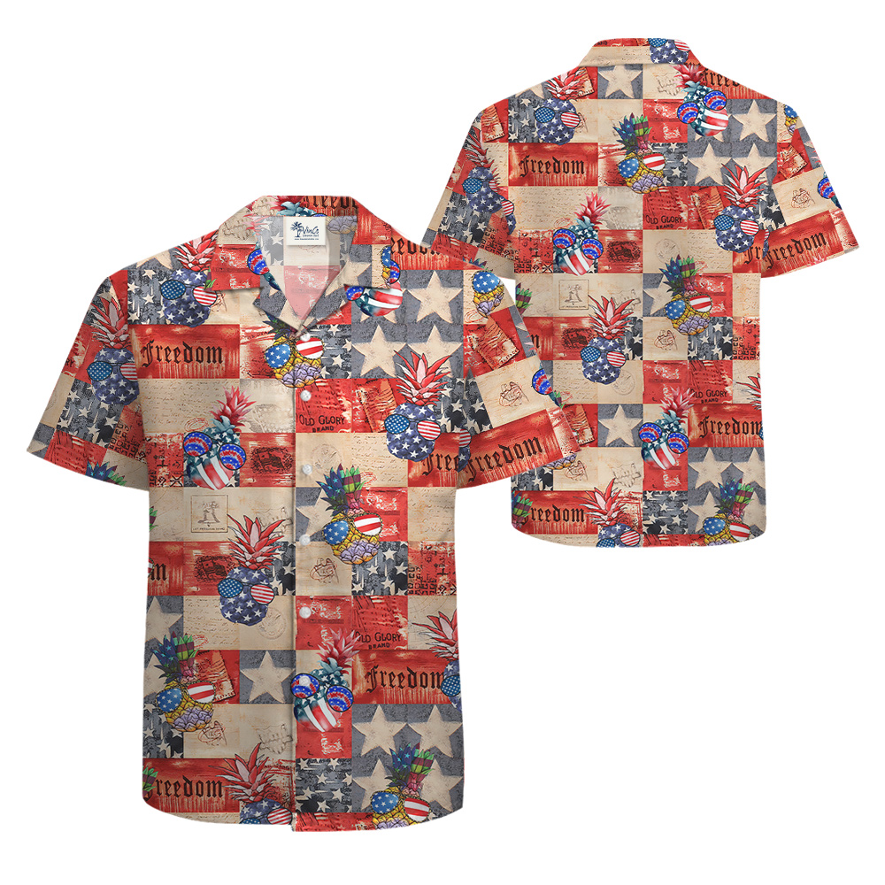 Patriotic Pineapple Hawaiian Button Up Shirt