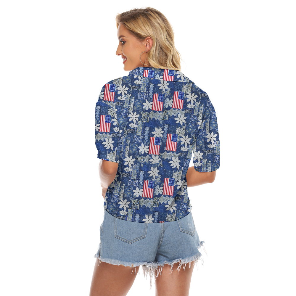 4th Of July Blue Vintage Women's Cropped Shirt