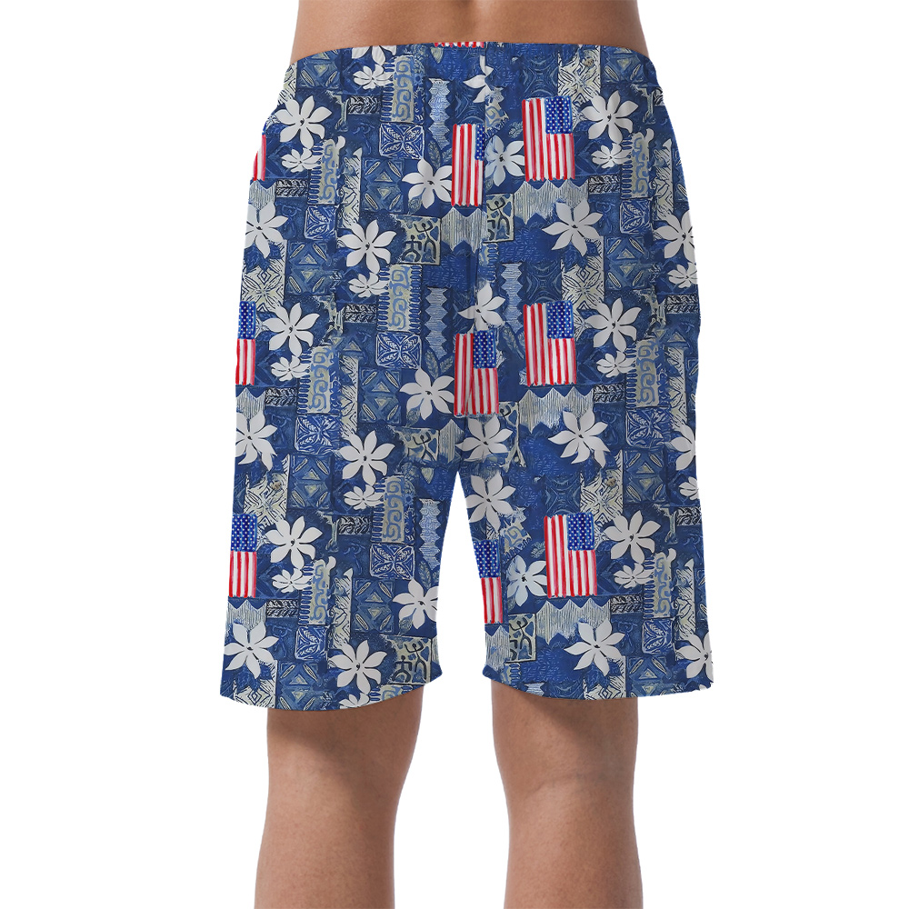 American Flag Blue Classic Aloha Men's Beach Shorts