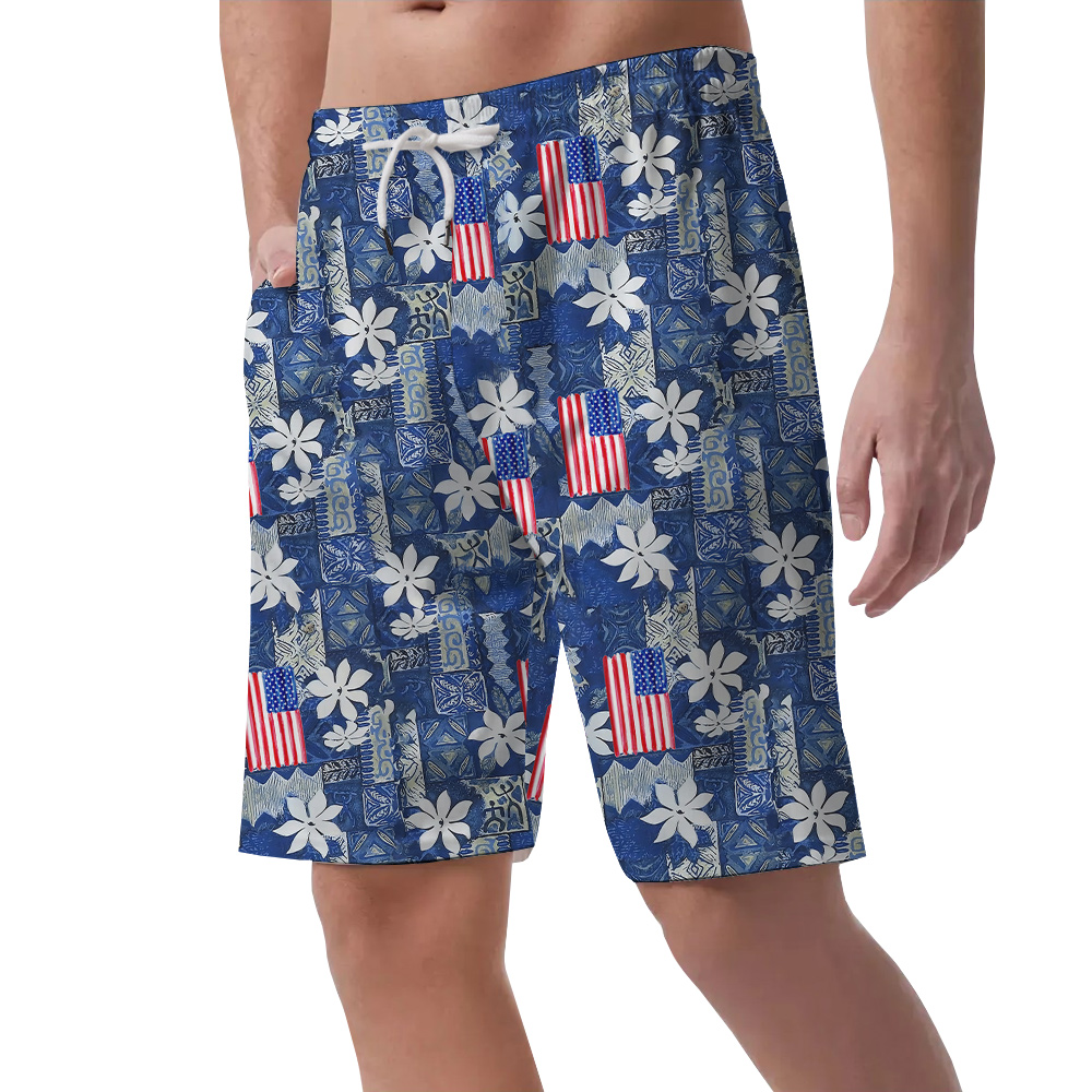 American Flag Blue Classic Aloha Men's Beach Shorts