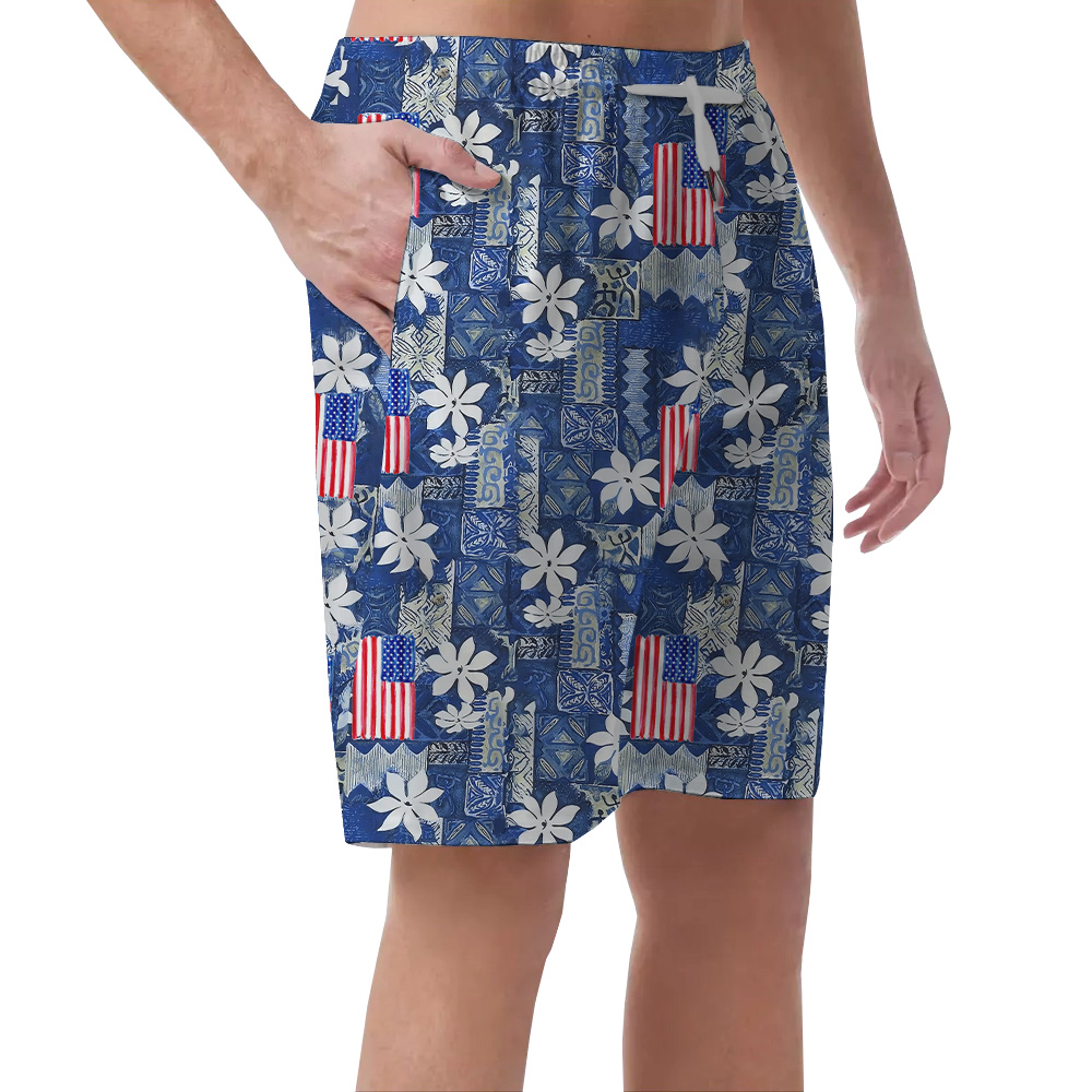 American Flag Blue Classic Aloha Men's Beach Shorts