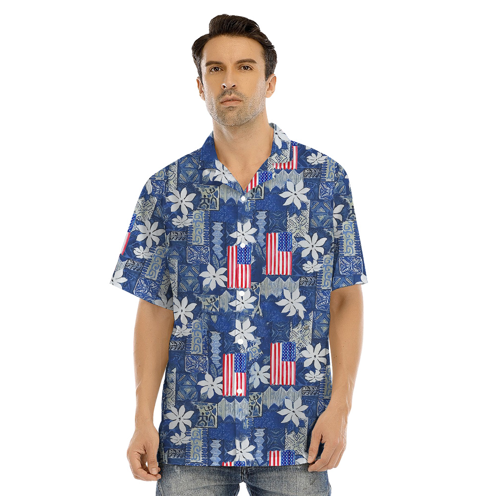 4th Of July American Flag Vintage Blue Matching Family Hawaiian Outfits