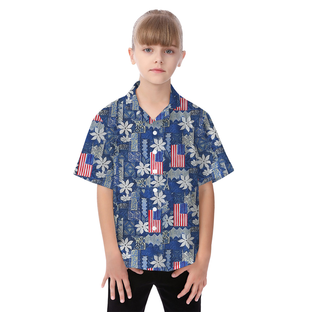 4th Of July American Flag Vintage Blue Matching Family Hawaiian Outfits