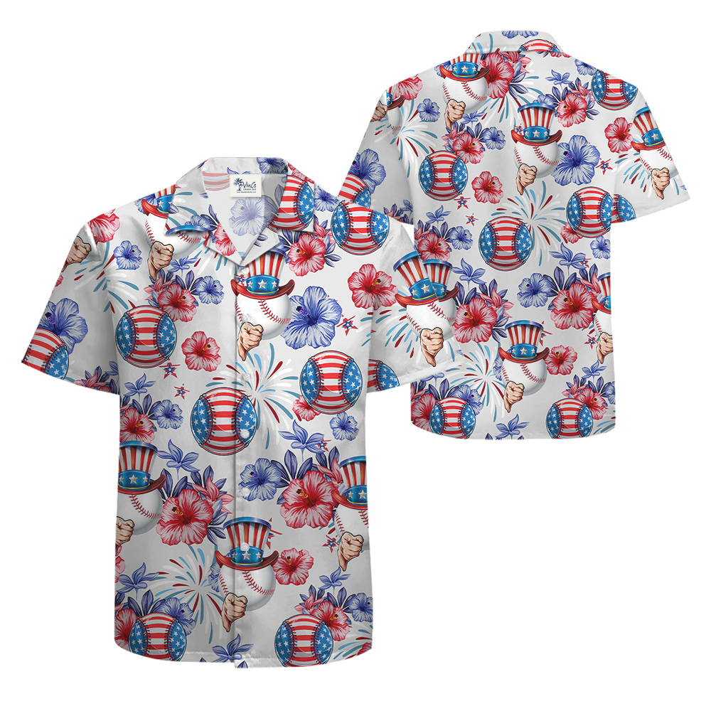 Uncle Sam Baseball American Flag Hawaiian Shirt