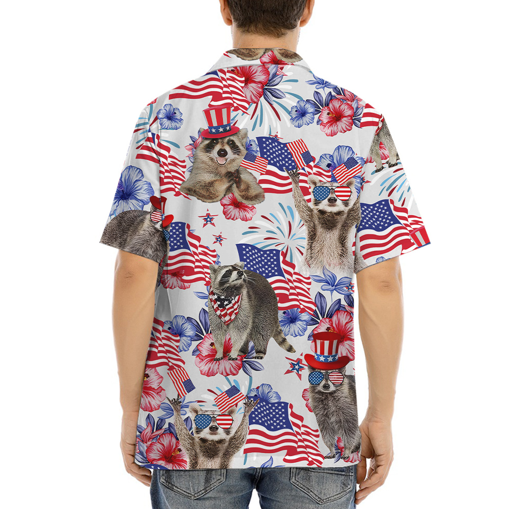 4th Of July Racoon Floral Hawaiian Shirt