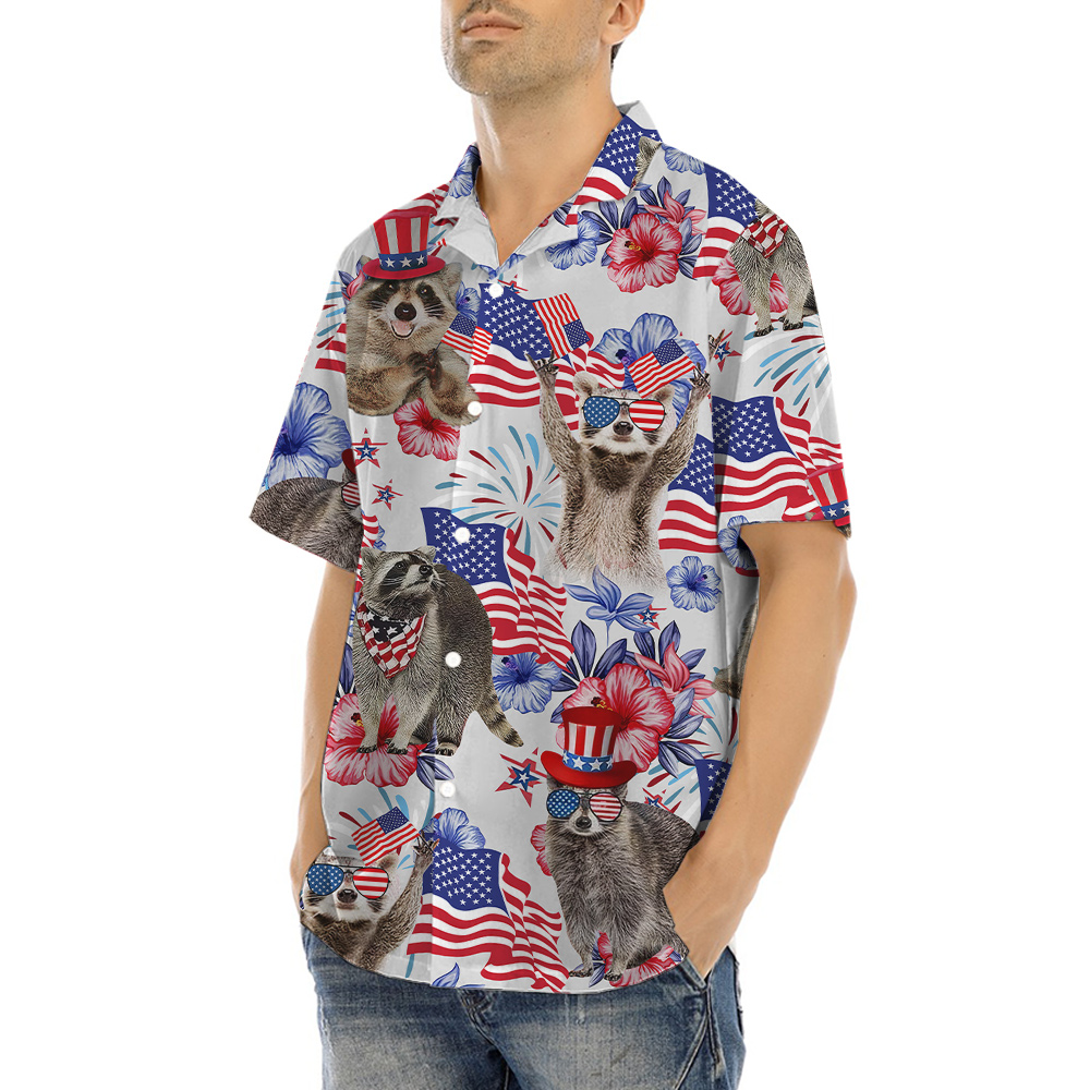 4th Of July Racoon Floral Hawaiian Shirt