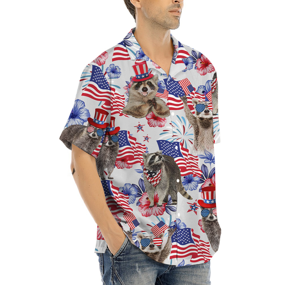 4th Of July Racoon Floral Hawaiian Shirt