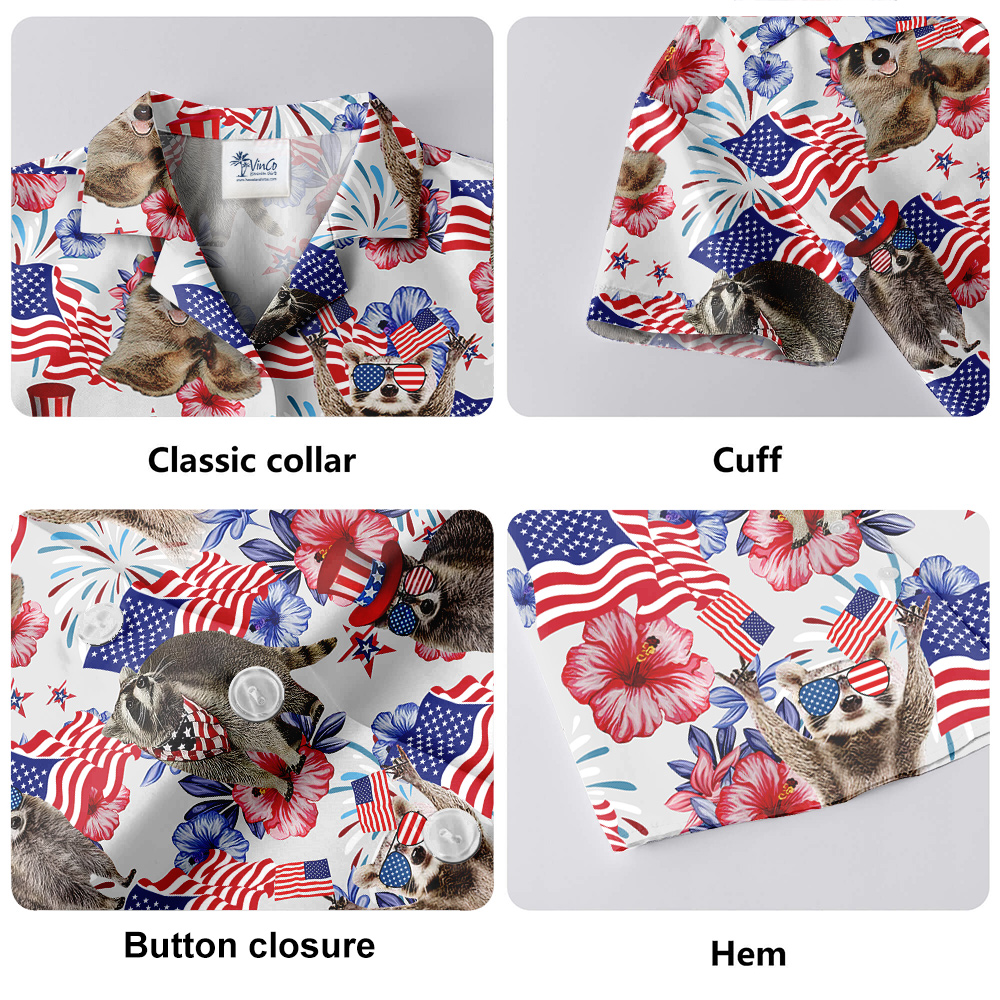 4th Of July Racoon Floral Hawaiian Shirt