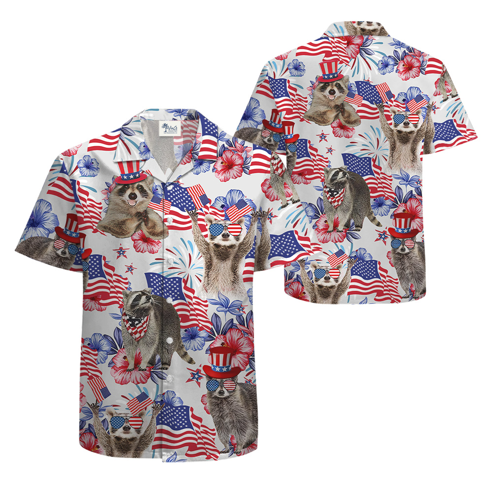 4th Of July Racoon Floral Hawaiian Shirt