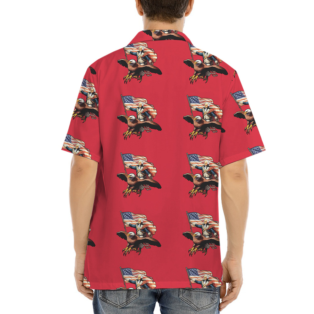 George Washington Riding Eagle American Flag Red Shirt
