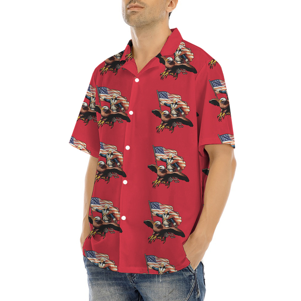 George Washington Riding Eagle American Flag Red Shirt
