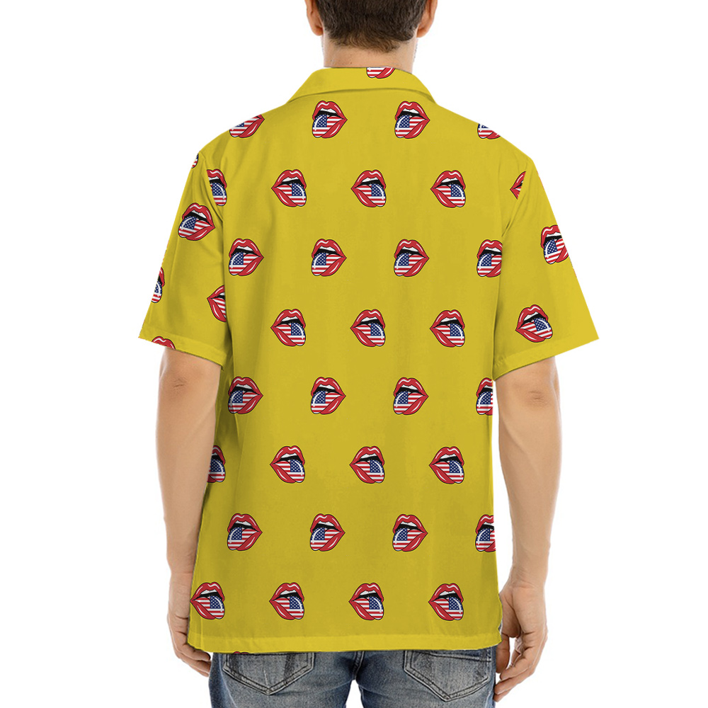 Sexy American Lips 4th Of July Yellow Hawaiian Shirt