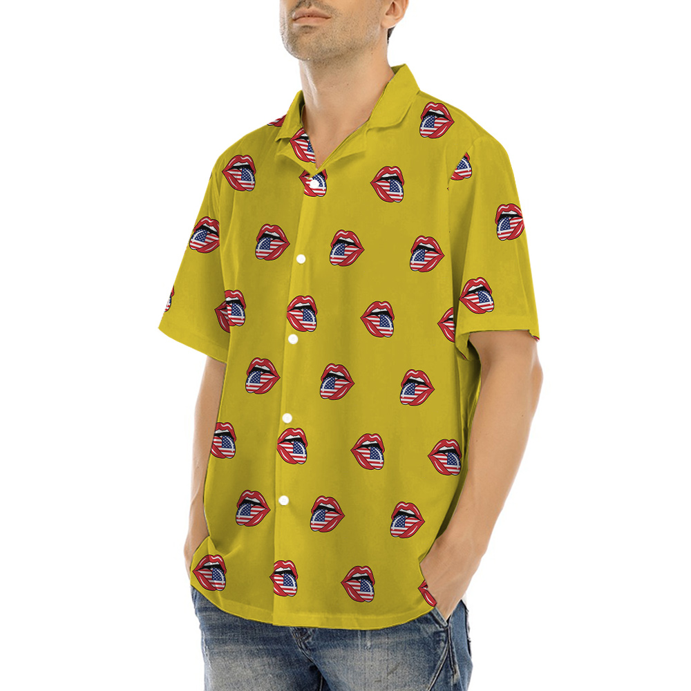 Sexy American Lips 4th Of July Yellow Hawaiian Shirt