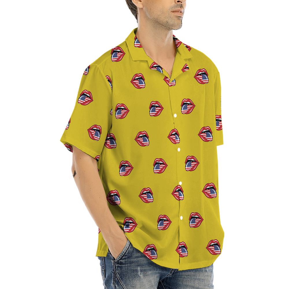 Sexy American Lips 4th Of July Yellow Hawaiian Shirt