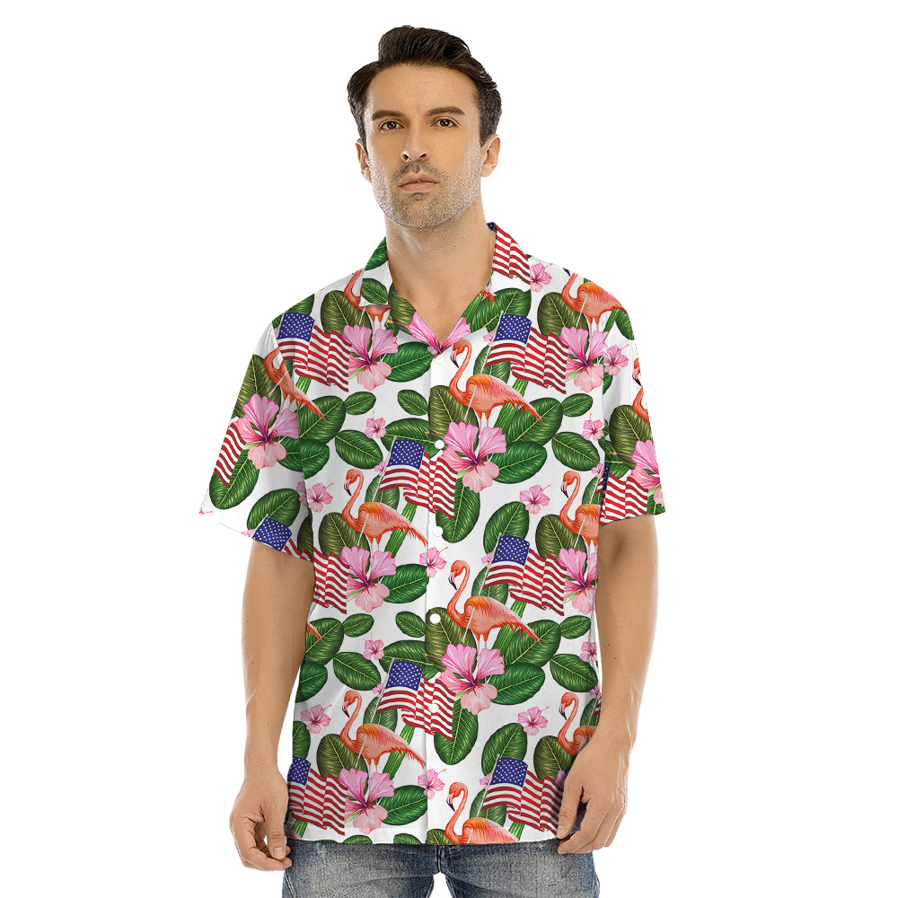 American Flag Flamingo Tropical Patriotic Matching Family Hawaiian Shirt And Dress