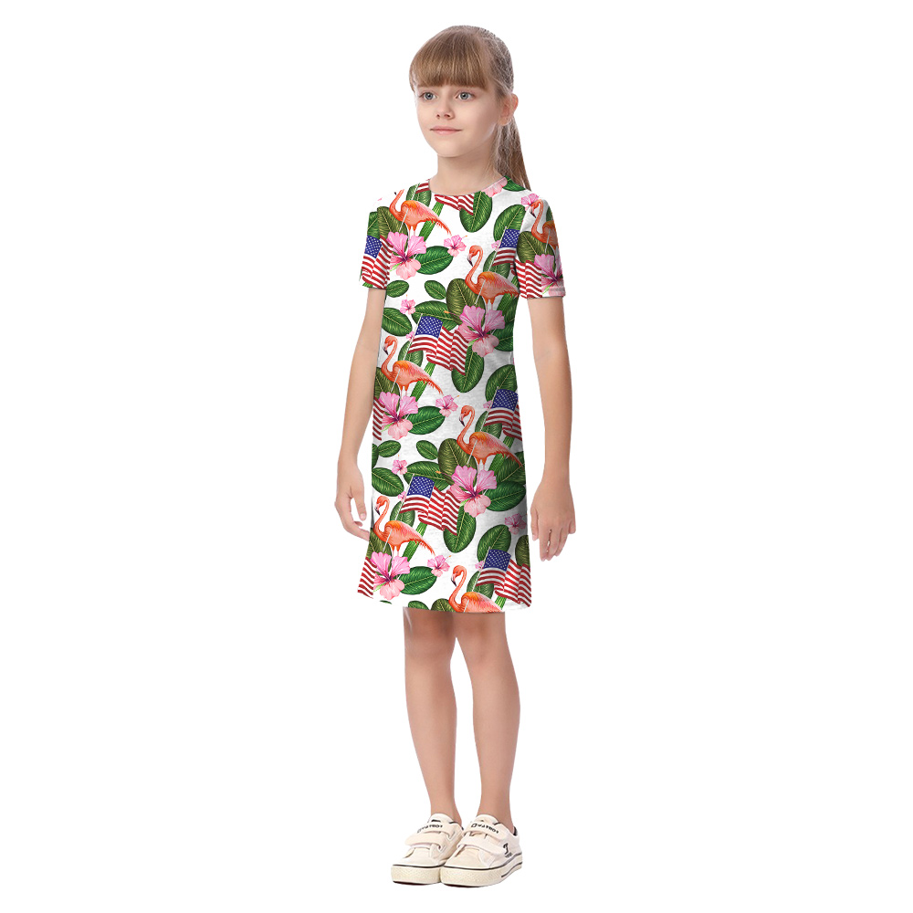 American Flag Flamingo Tropical Patriotic Matching Family Hawaiian Shirt And Dress