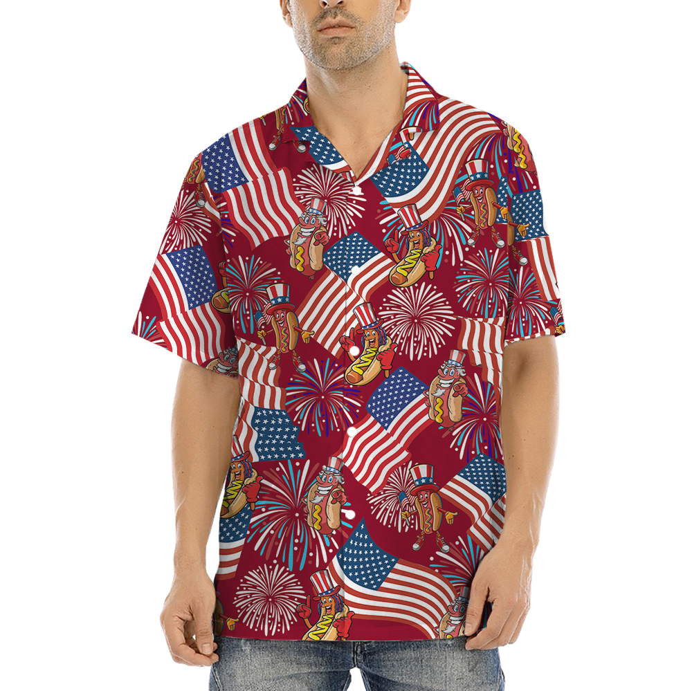 Patriotic Hotdog 4th Of July Red Aloha Shirt - variant image 1