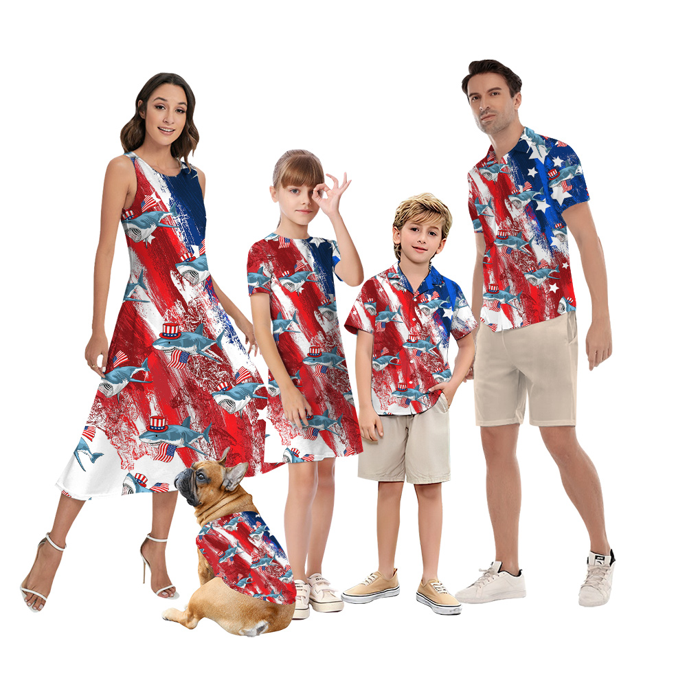 Patriotic Shark 4th Of July Matching Hawaiian Outfits For Family - variant image 1