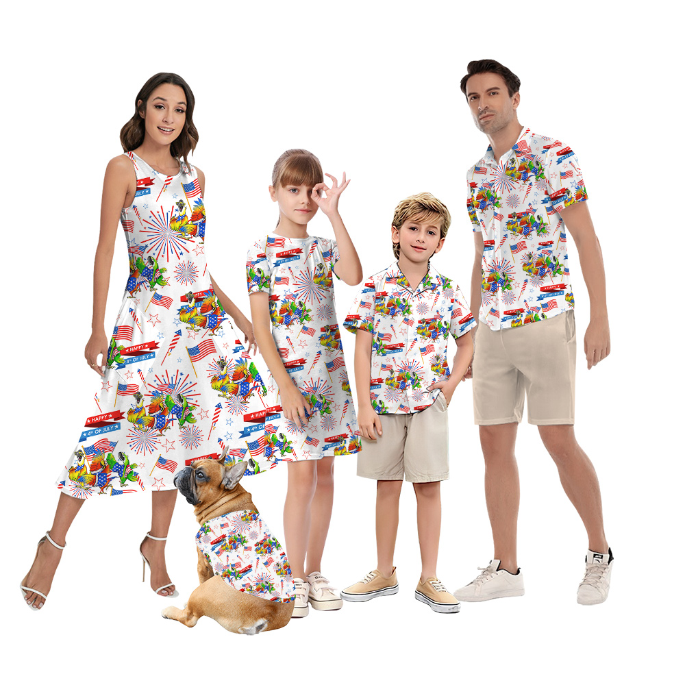 Happy Patriotic Parrot Firework Matching Hawaiian Shirt And Dress For Family - variant image 1