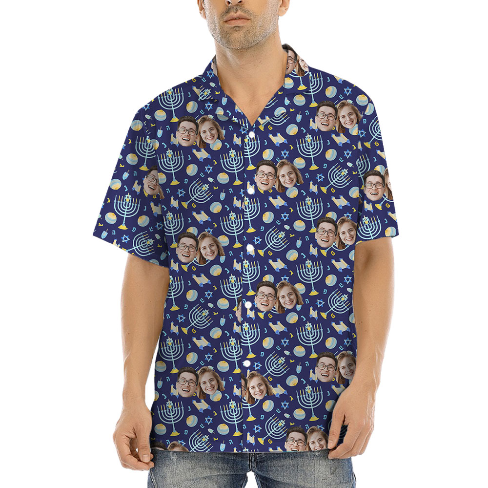 Custom Face Menorah Button Shirt - variant image 1