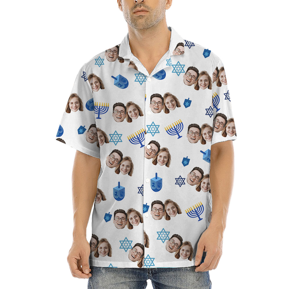 Custom Hanukkah Button Up Shirt With 1-5 Faces - variant image 1