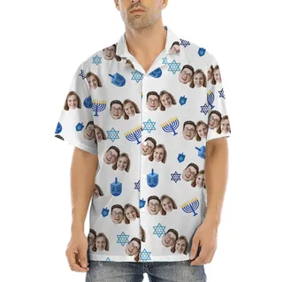 Custom Hanukkah Button Up Shirt With 1-5 Faces
