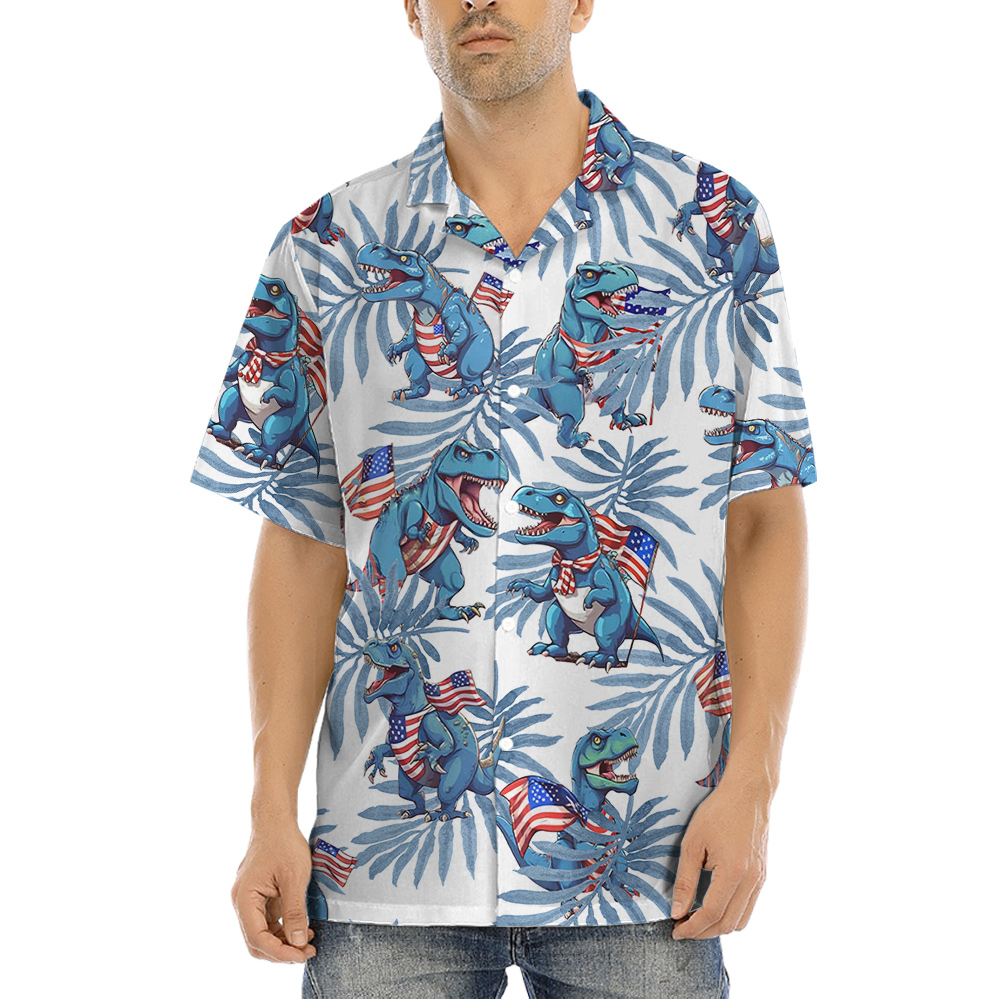 4th Of July Dinosaur Blue Tropical Luau Shirt - variant image 1