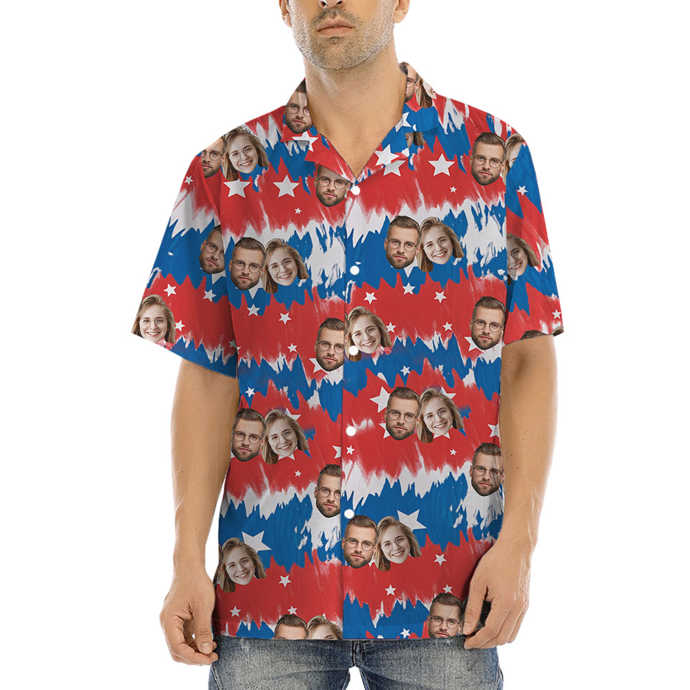 White Red And Blue Aloha Shirt With 1-5 Faces - variant image 1
