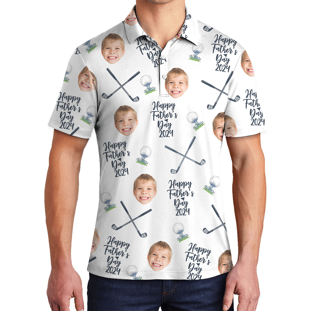 Happy Father’s Day Custom Kid Faces Polo Goft Shirt - variant image 1