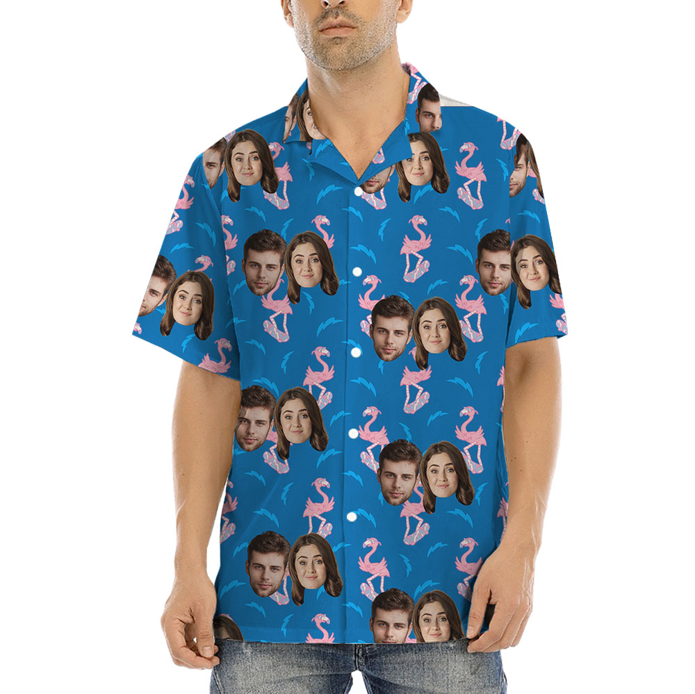Flamingo Personalized Hawaiian Shirt With 1-5 Faces - variant image 1