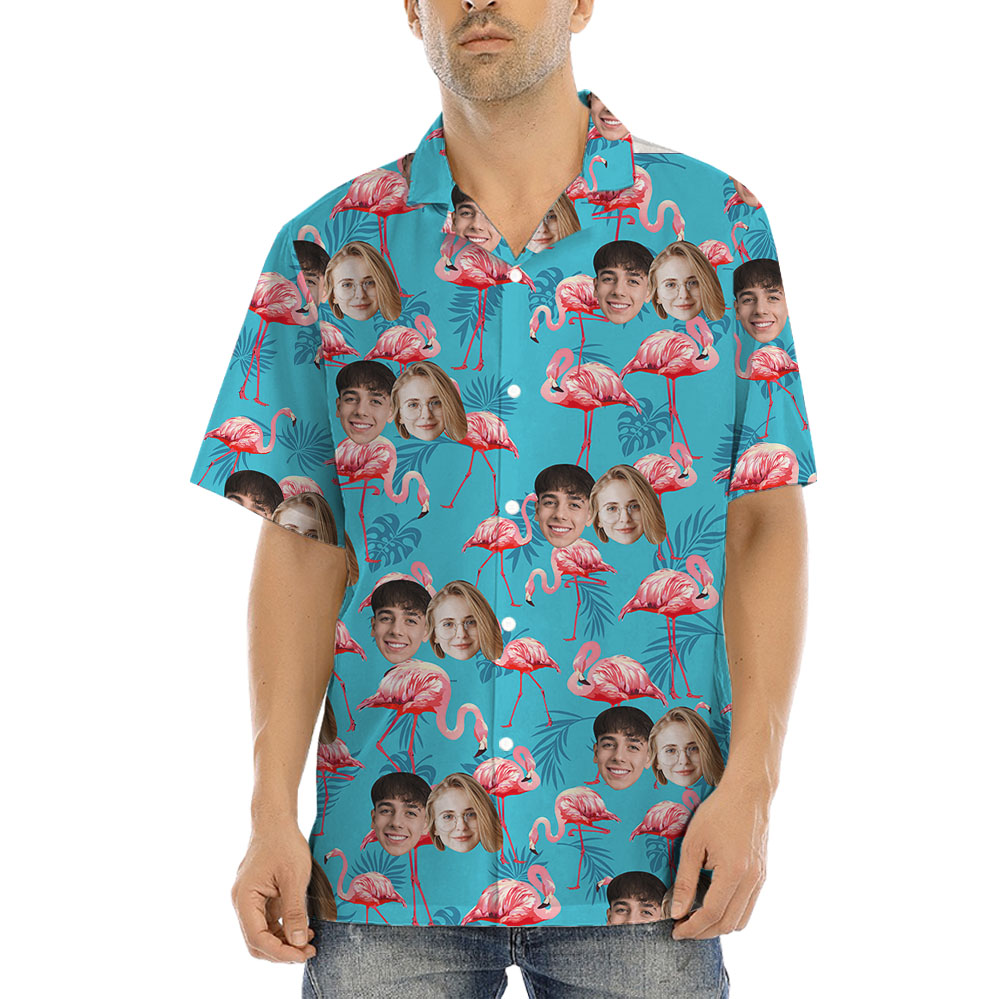 Custom Flamingo Blue Male Hawaiian Shirts With 1-5 Faces - variant image 1