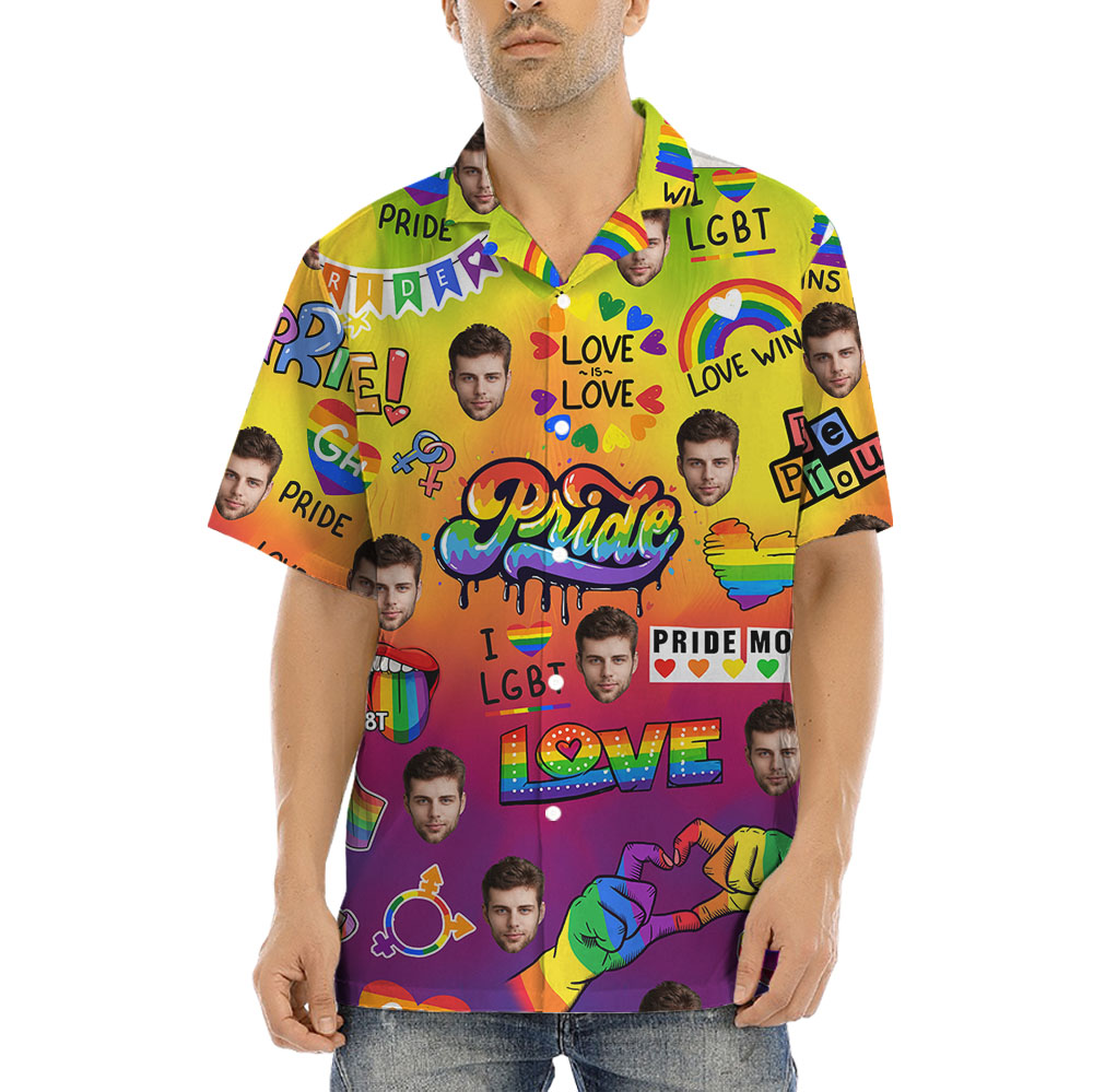 Pride Month Hawaiian Button Up Shirt With Faces - variant image 1