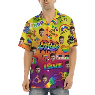 Pride Month Hawaiian Button Up Shirt With Faces
