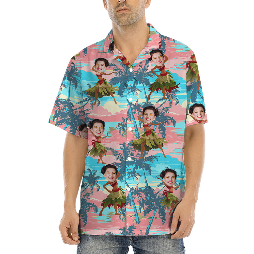 Funny Custom Face On Hula Girl Hawaiian Shirt