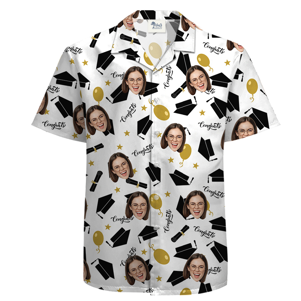 Congrats Graduation Cotton Hawaiian Shirt With 1-5 Faces - variant image 1