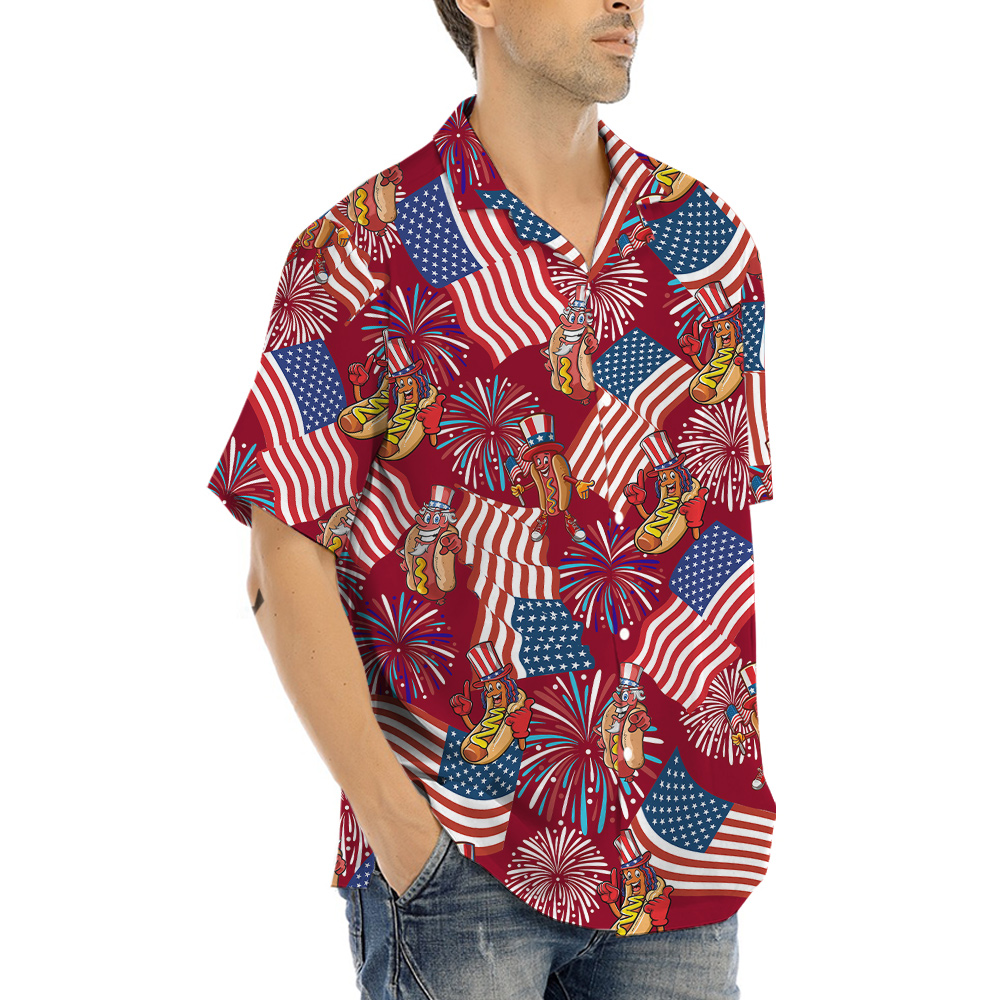 Patriotic Hotdog 4th Of July Red Aloha Shirt