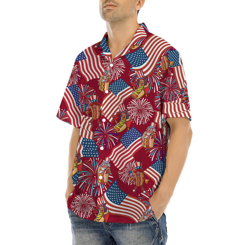 Patriotic Hotdog 4th Of July Red Aloha Shirt