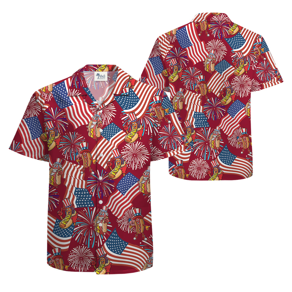 Patriotic Hotdog 4th Of July Red Aloha Shirt