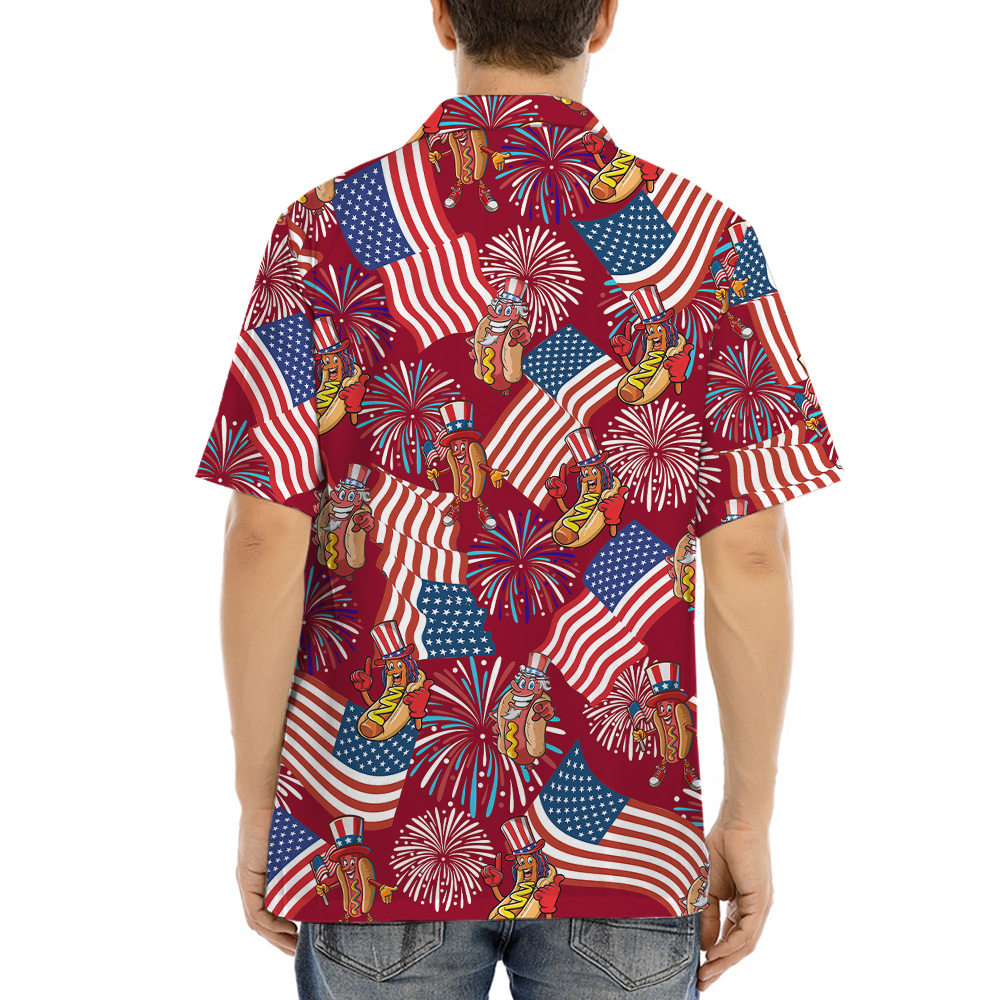 Patriotic Hotdog 4th Of July Red Aloha Shirt