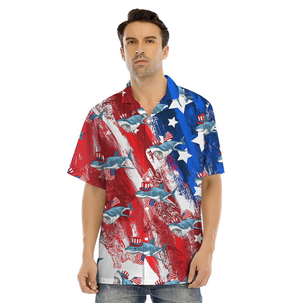 Patriotic Shark 4th Of July Matching Hawaiian Outfits For Family
