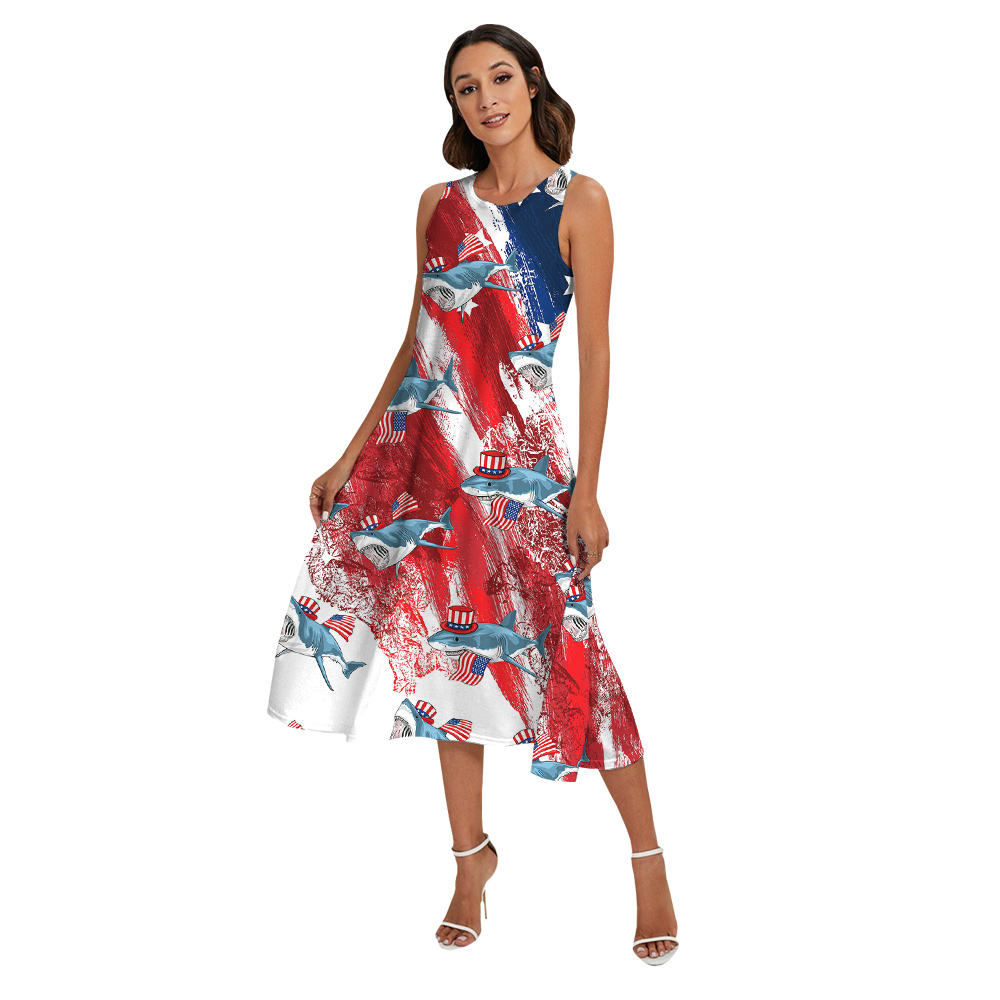 Patriotic Shark 4th Of July Matching Hawaiian Outfits For Family