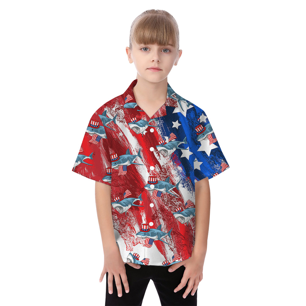 Patriotic Shark 4th Of July Matching Hawaiian Outfits For Family