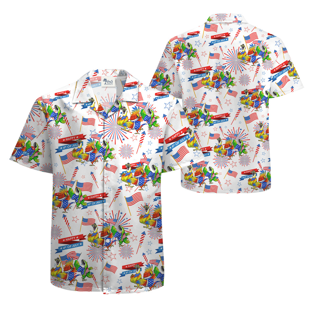 Happy Independence Day Parrot Hawaiian Shirt