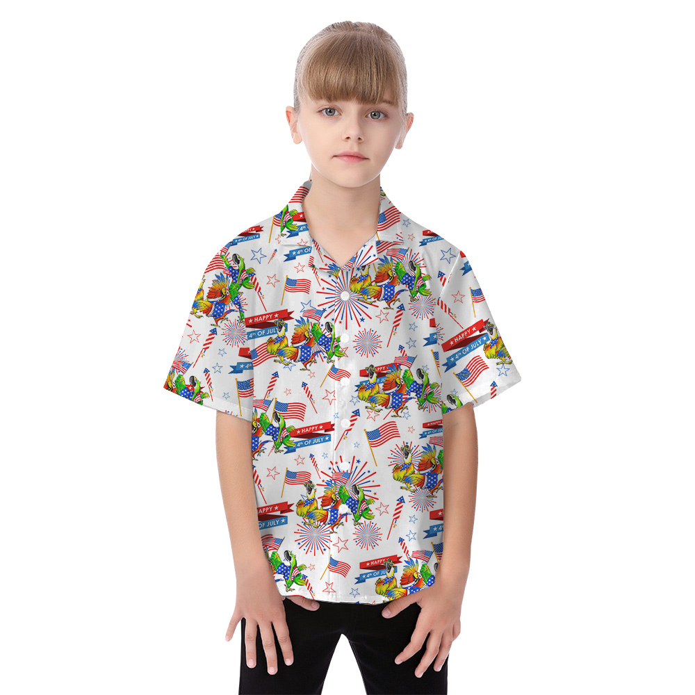 Happy Patriotic Parrot Firework Matching Hawaiian Shirt And Dress For Family