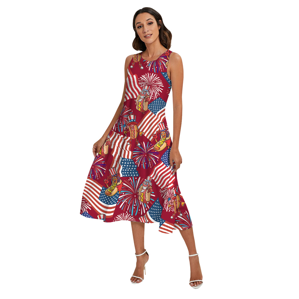 Funny Patriotic Hotdog Firework Red Matching Hawaiian Outfits For Family