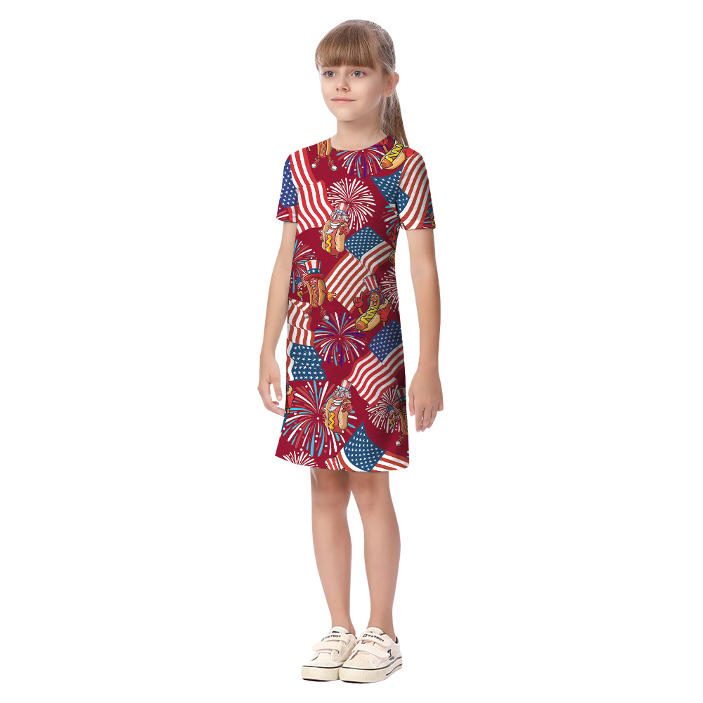 Funny Patriotic Hotdog Firework Red Matching Hawaiian Outfits For Family