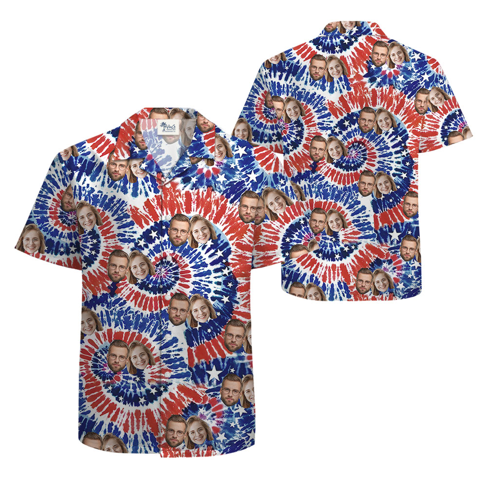 4th Of July Tie-dye Hawaiian Shirt With 1-5 Faces