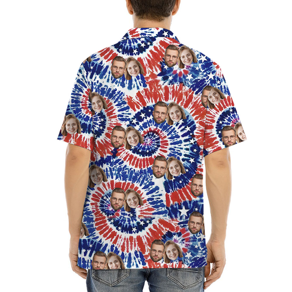 4th Of July Tie-dye Hawaiian Shirt With 1-5 Faces