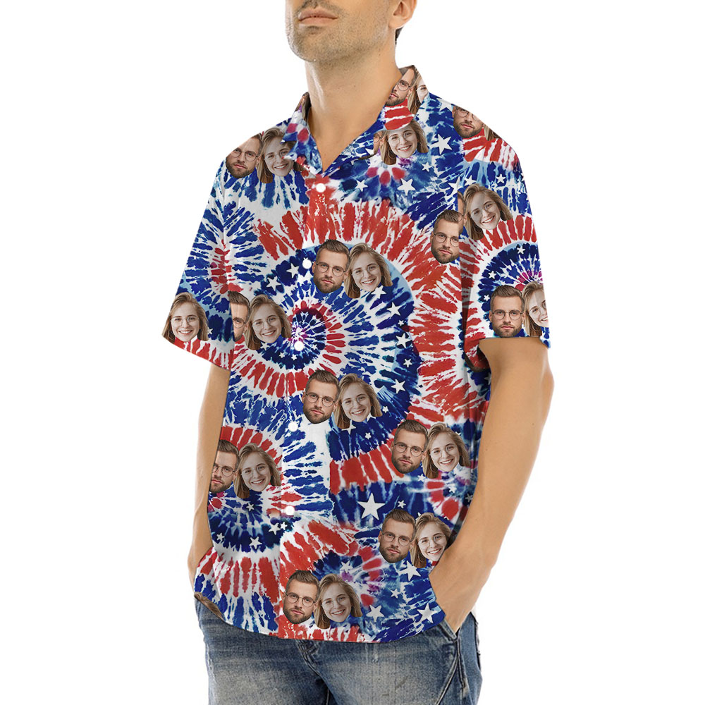 4th Of July Tie-dye Hawaiian Shirt With 1-5 Faces